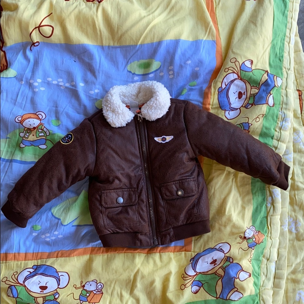 Little Me Toddler Brown Faux Leather Jacket with Shearling Collar Size 18months